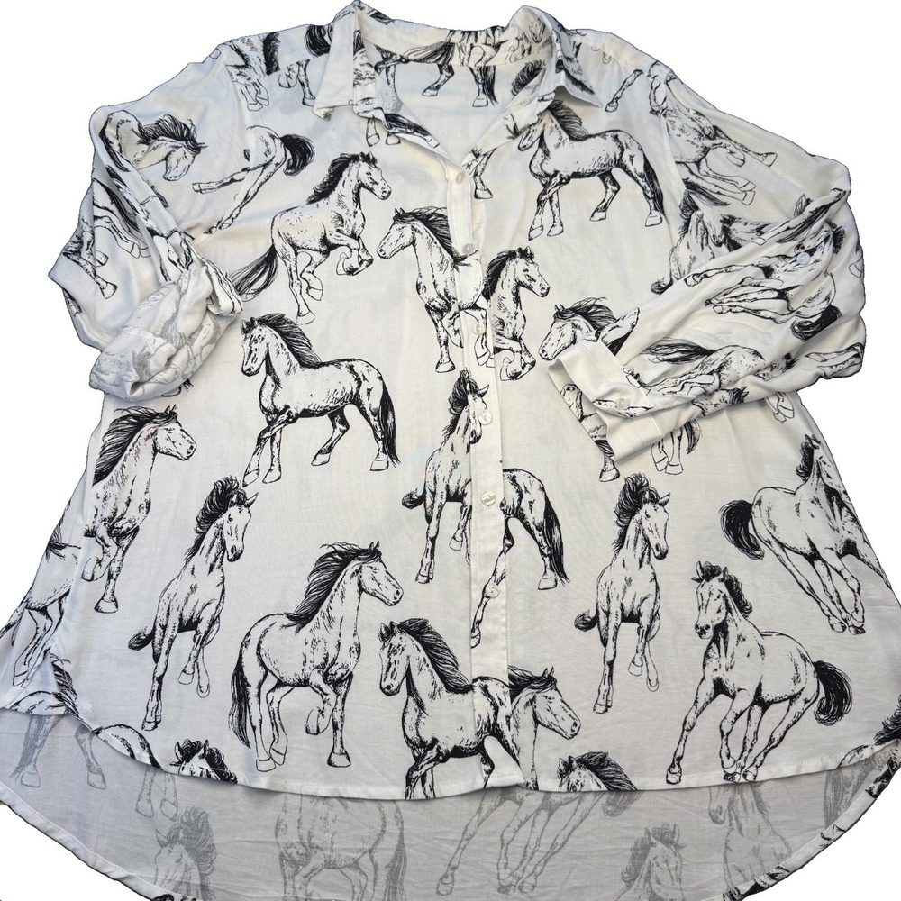 Jane & Delancey Horse Button Up Womens 2X Western Ranch Rodeo Equestrian Stables